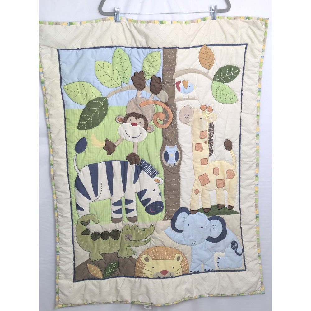 Just Born Baby Crib Quilt Safari Jungle Animals Monkey Giraffe 32x41